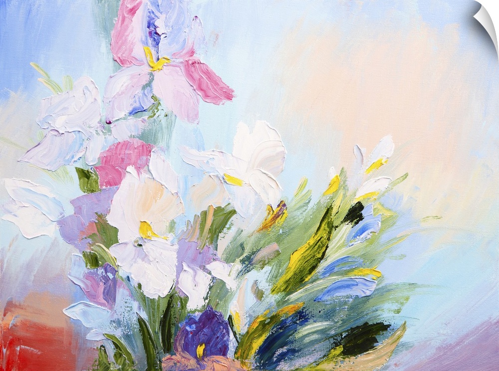 Originally an oil painting of an abstract bouquet of spring flowers.