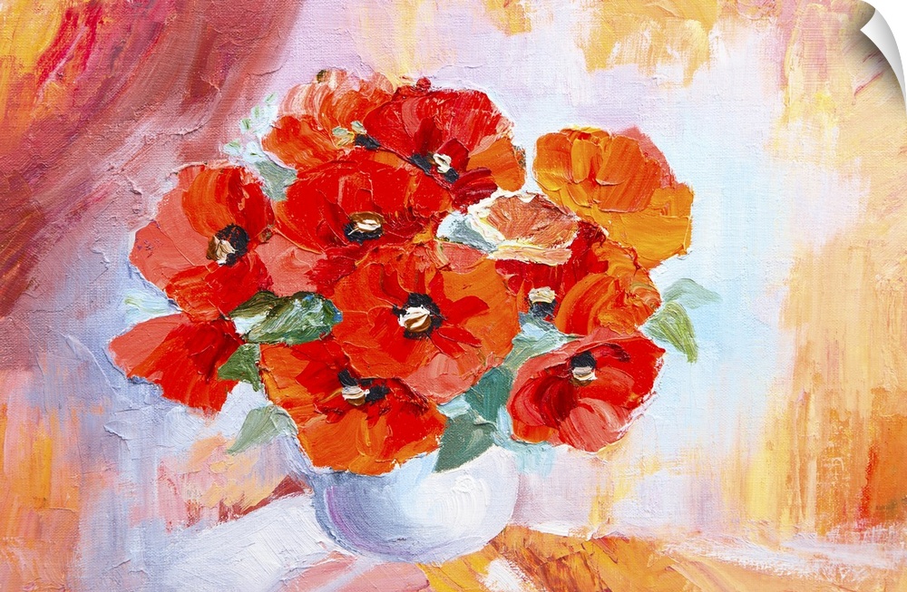 Originally an oil painting still life, abstract watercolor bouquet of poppies.