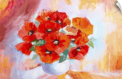 Abstract Watercolor Bouquet Of Poppies In Vase
