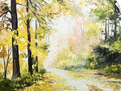 Autumn Landscape, Road In A Colorful Forest