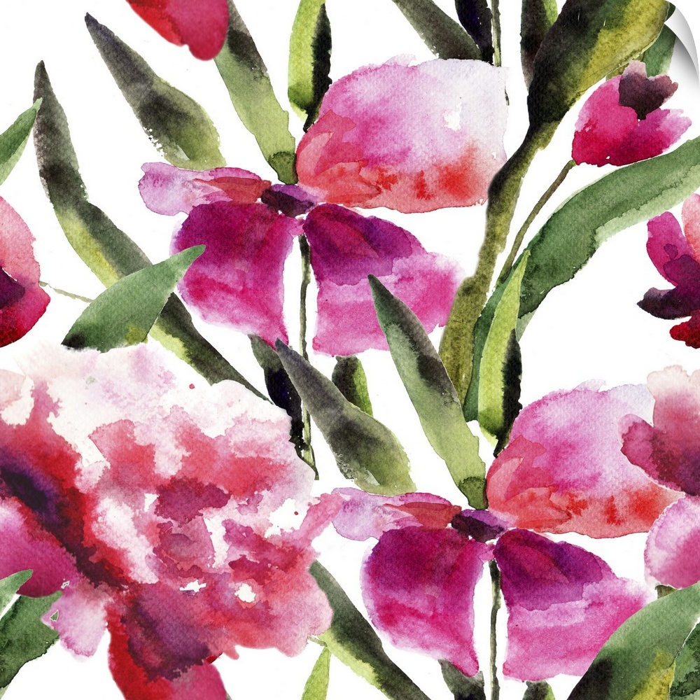 Originally a watercolor illustration of beautiful pink flowers.