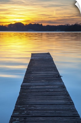 Beautiful Sunset Over Wooden Jetty In Groningen, Netherlands