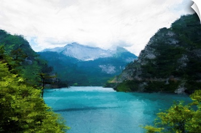 Blue Lake Near Green Trees And Mountains