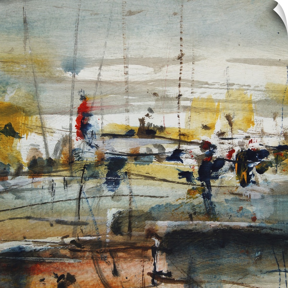 Boats in the harbor, originally an abstract painting background.
