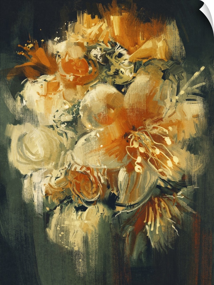 Bouquet flowers in oil painting style, illustration.