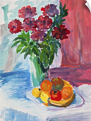 Bright Summer Still Life With Flowers And Fruits