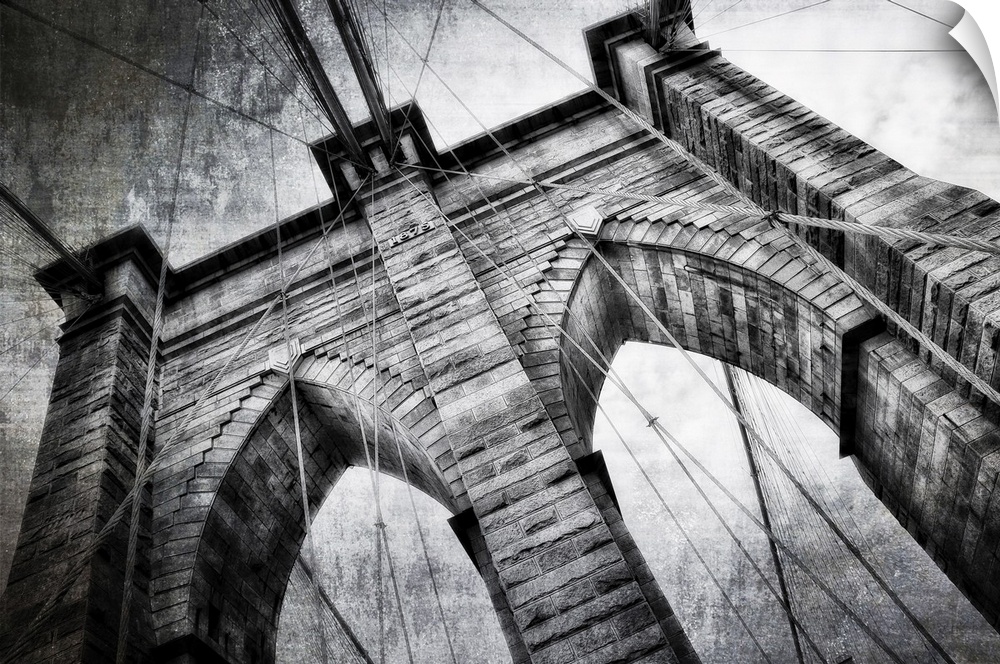 Brooklyn bridge detail view in vintage black and white.