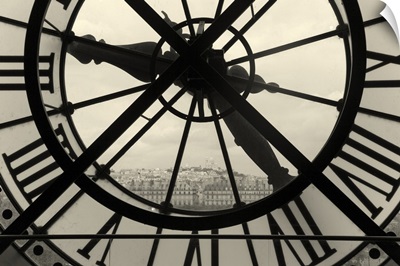 Clock And View Of Montmartre, Paris, Ile De France, France
