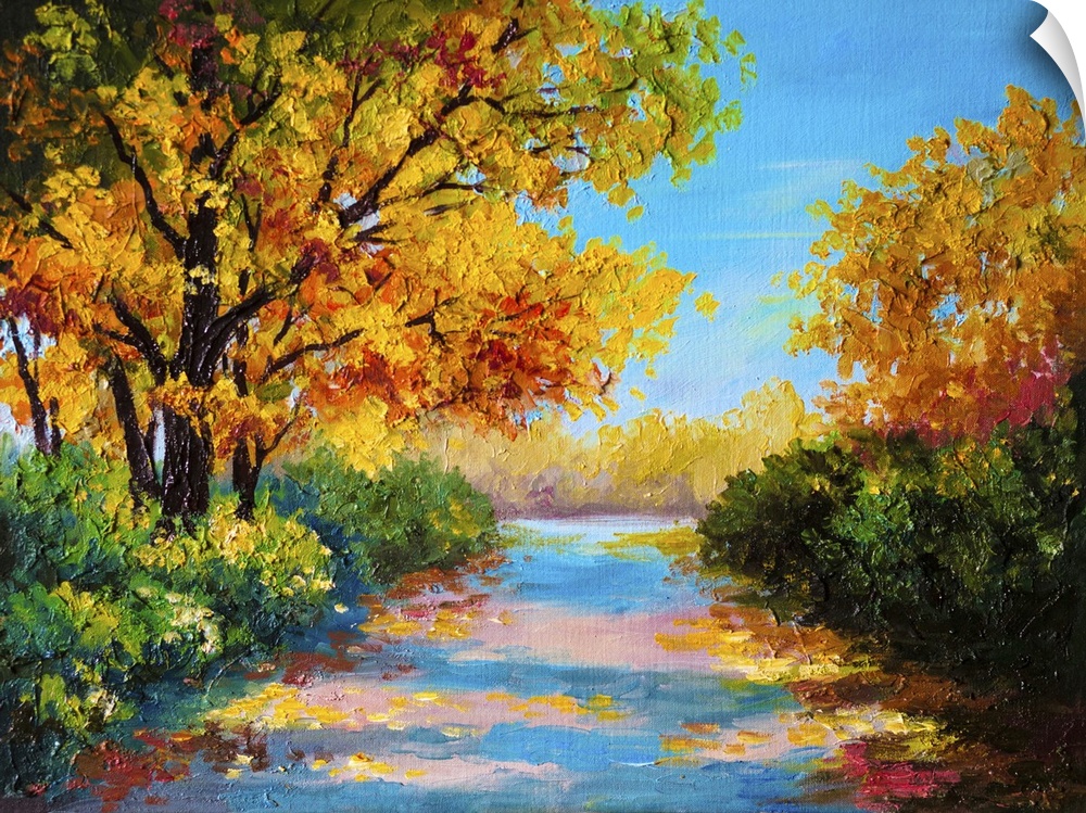 Originally an oil painting of a colorful autumn forest.