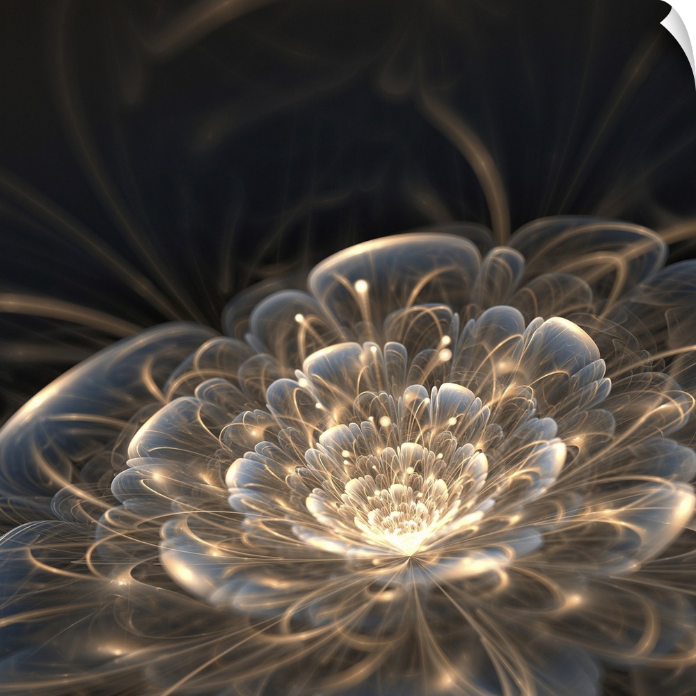Dark blue fractal flower with golden rays, originally an illustration.