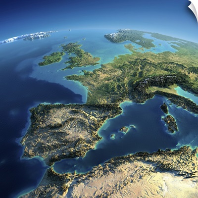 Detailed Earth, Spain And The Mediterranean Sea