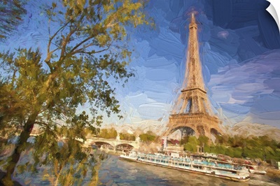 Eiffel Tower In Artwork Style During Spring Time In Paris, France