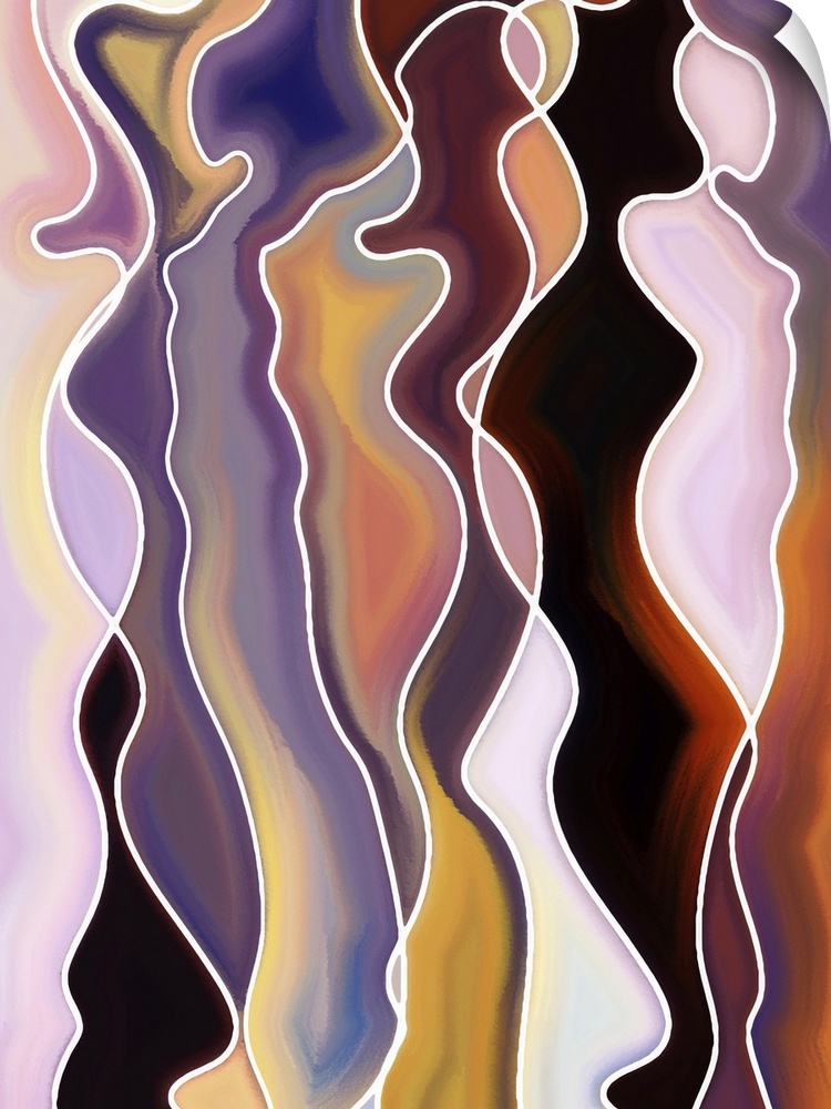 Abstract design composed of feminine curved lines and colorful textures.