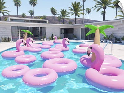 Flamingo Floats In A Pool