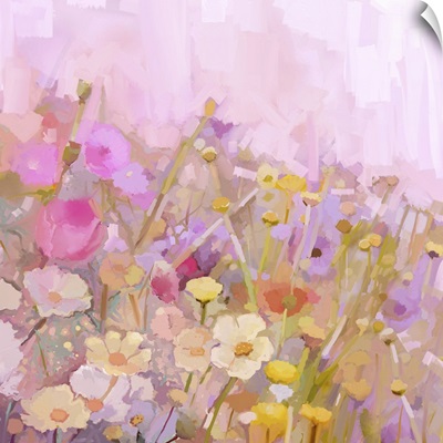 Flowers Field In Soft Color And Blur Style