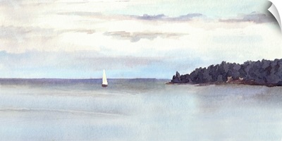 Island, Sky With Clouds And White Sail