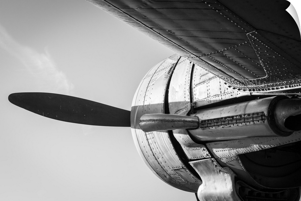 Old vintage jet engine in black and white.