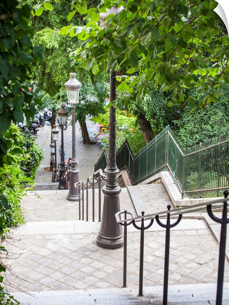 Paris, France, on august 31, 2015. The street with a ladder on a slope of Montmartre.