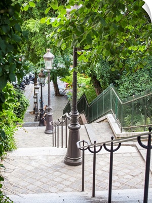 Paris, France, On August 31, 2015, The Street With A Ladder On A Slope Of Montmartre