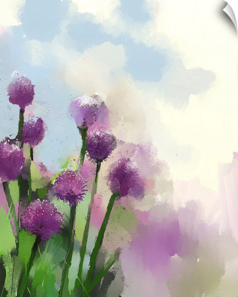 Purple onion flowers, originally an oil painting.