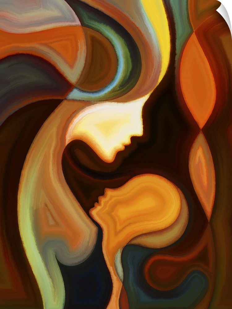 Parent connection series. Abstract design made of graceful profile lines of mother and child on the subject of parenting, ...