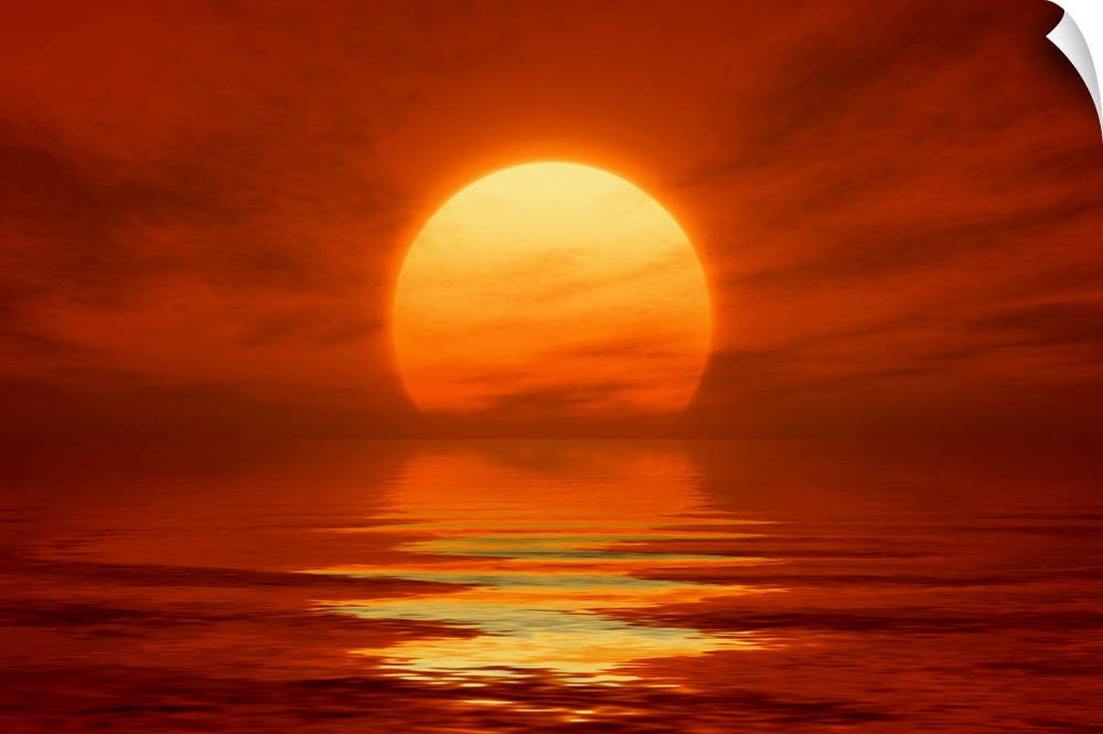 An image of a nice red sunset with a big yellow sun.