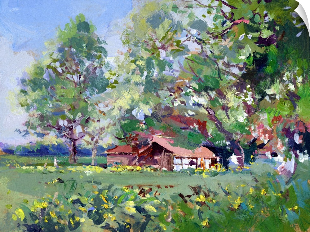 Rural scene landscape painting. Originally acrylic on board.