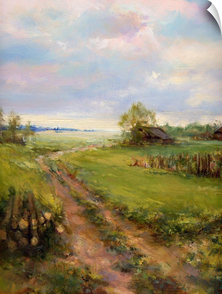 Rural landscape, originally a painting of oil paints impasto on canvas.