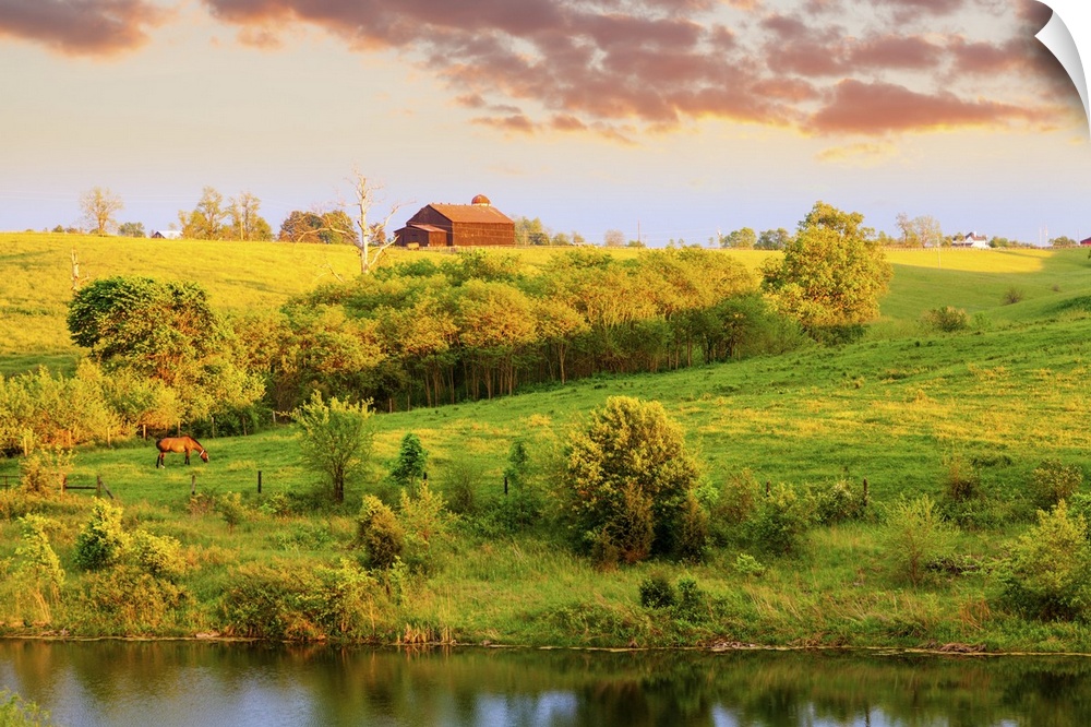 Scenic rural landscape in central Kentucky in the evening.
