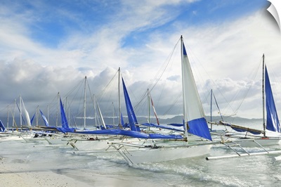 Sailboats And Sandy Coast At Boracay, Philippines