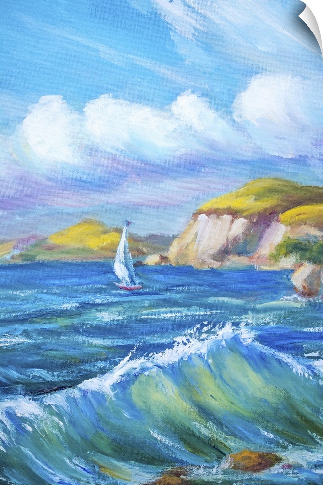 Sailing boat in the sea. Originally an oil painting.
