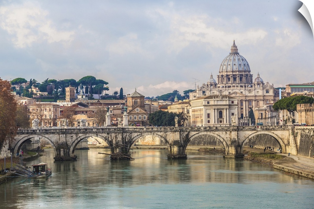 Saint Peter's basilica and Saint Angelo bridge in Rome.