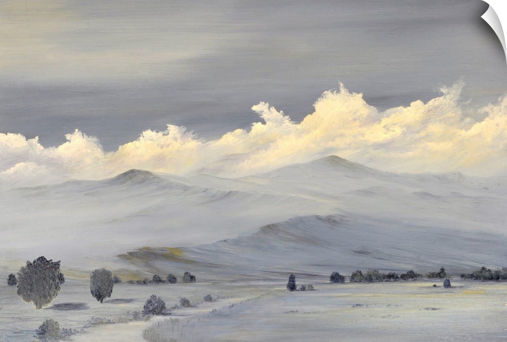 Originally an oil painting of the Sierra Nevada Mountain Range.