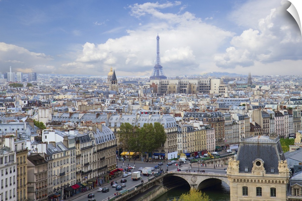 Skyline of Paris city with blue sky, France.