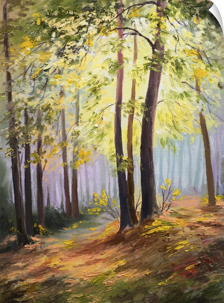 Spring landscape, trees, forest. Originally a colorful oil painting.