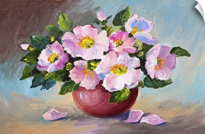 Spring Pink Wild Roses In A Vase