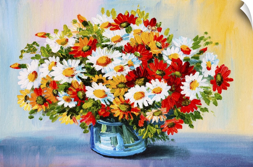 Originally an oil painting of still life, a bouquet of flowers.