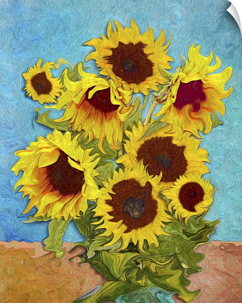 Sunflowers, originally digital art like impressionism painting.