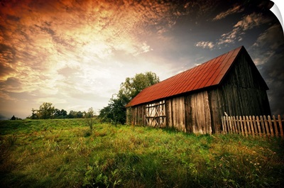 Sunset By An Old Barn