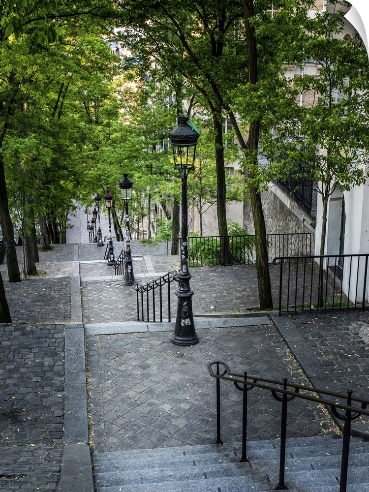 The Rue Foyatier Staircase At Montmartre Near The Sacre-Coeur Basilica In Paris, France