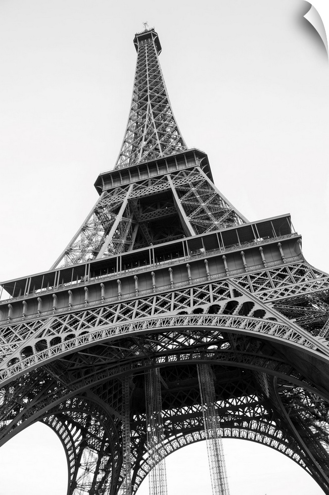 The famous Eiffel tower in Paris. Black and white photo.