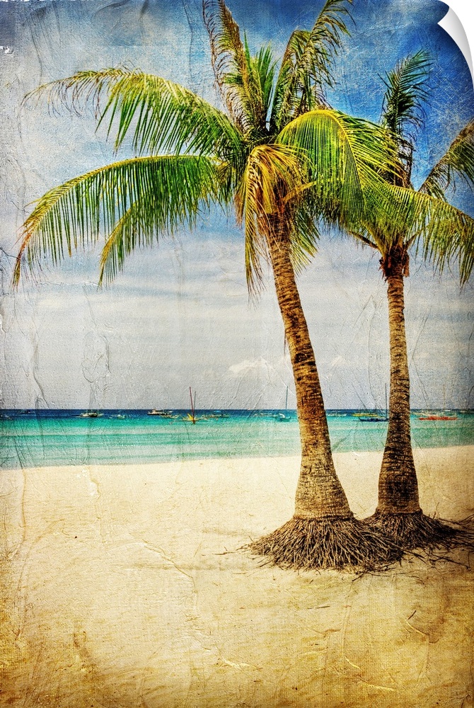Tropical beach - artwork in painting style.