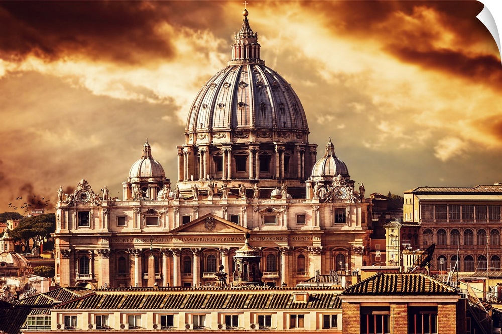 Beautiful cityscape of the Vatican city by sunset.