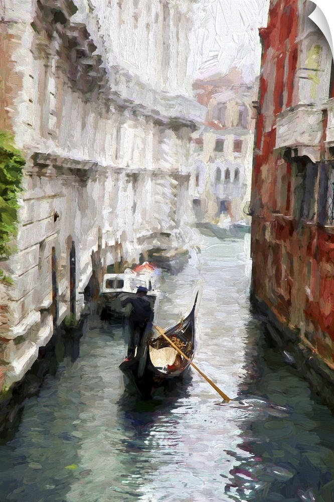 Venice with gondolas on grand canal, Italy. Originally an oil painting.