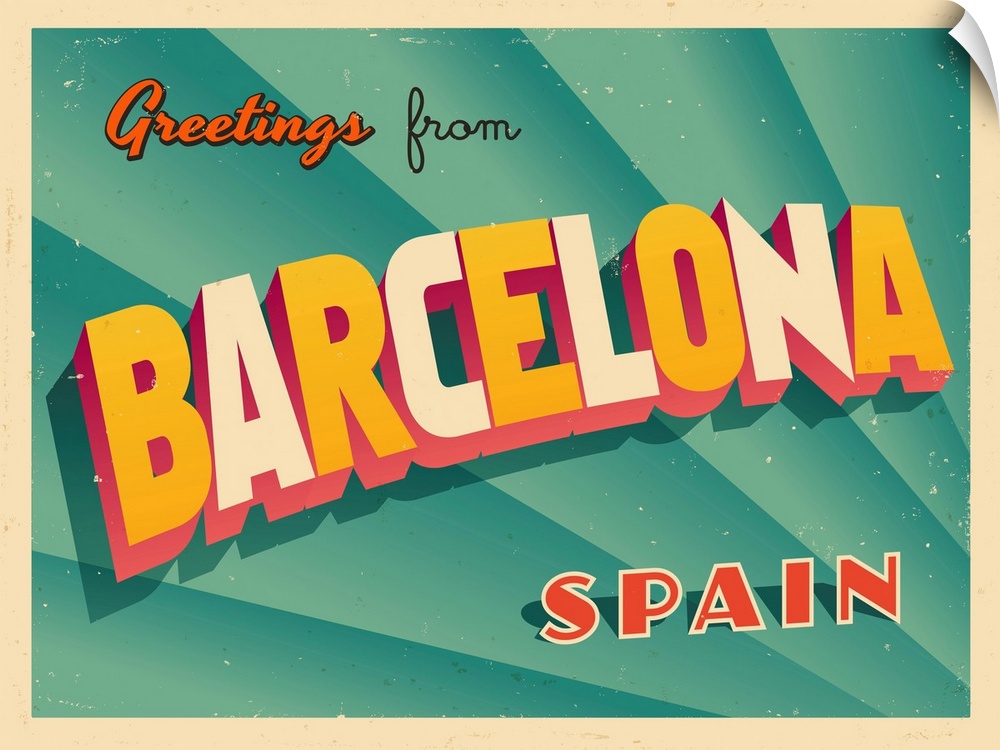 Vintage touristic greeting card - Barcelona.