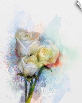 White Roses Floral In Pastel Color With Light Pink And Yellow And Blurred Background