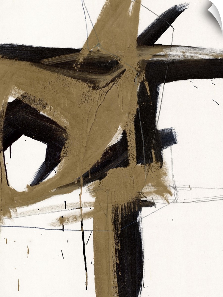 A contemporary abstract painting using brown and black as mirrored colors against an off-white background.