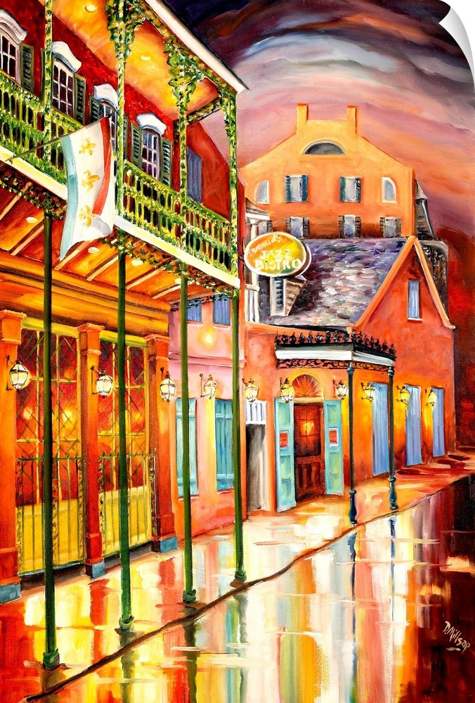 Cityscape painting focusing on Arnaud's Jazz Bistro in New Orleans, La.