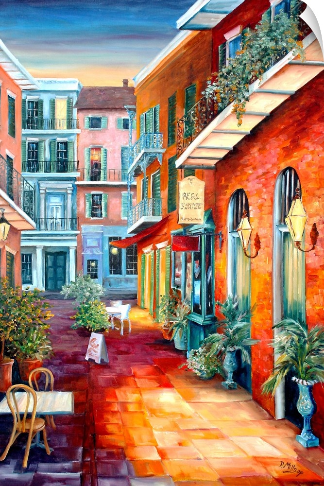 Contemporary painting of an alleyway in the French Quarter of New Orleans, LA.