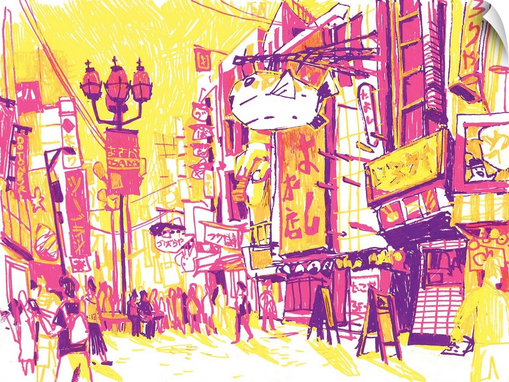 acrylic marker painting of the lively neighborhood of Dotonburi in Osaka. One of the things I definitely wanted to see whi...